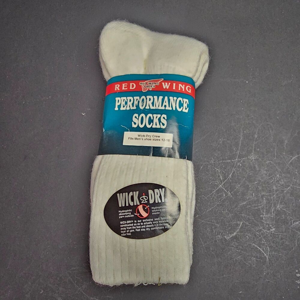 NOS Red Wing Performance Socks Wick Dry Crew White Big and Tall Shoe Size 12-16